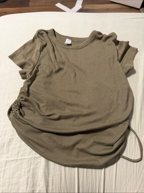 Olive Ruched Side Short Sleeve Women's Top
